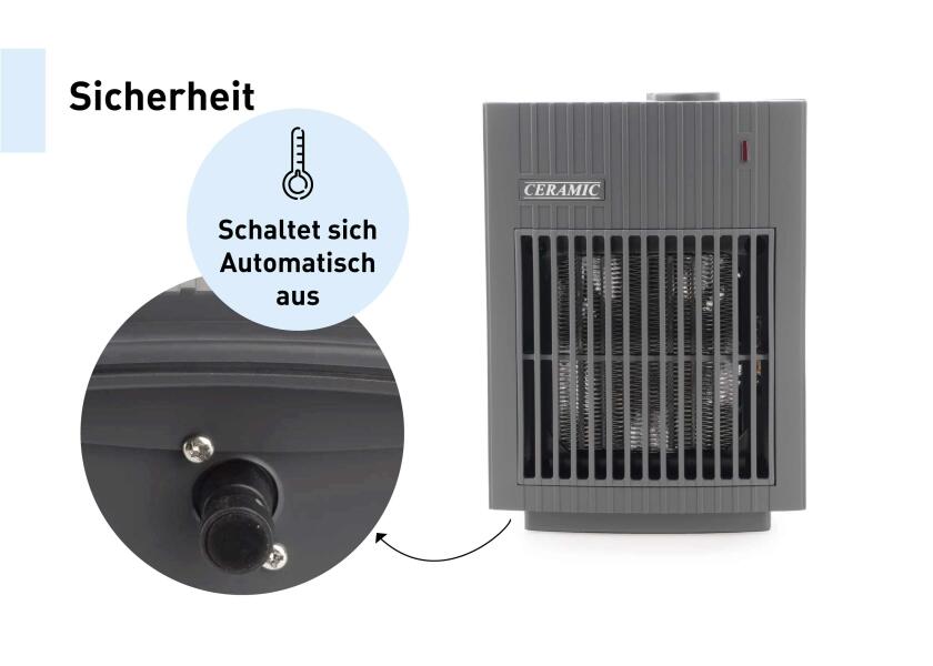 Keramisk vifteovn 230 V 0,8-1,5 kW trinnløs regulering mørkegrå detalj av vifte