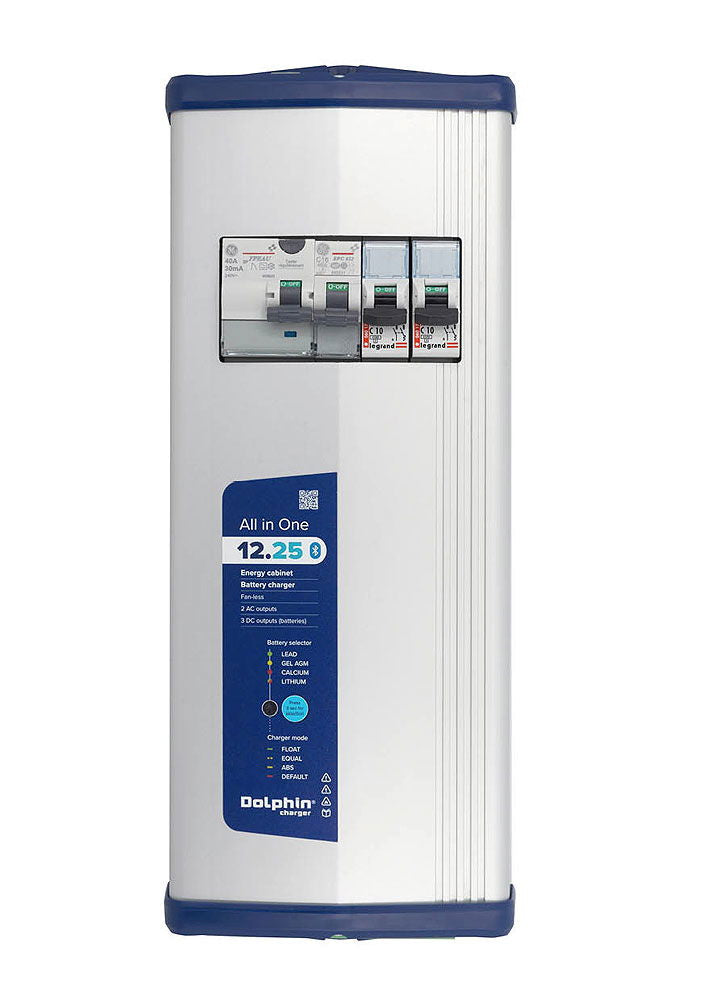 Landstrømpakke alt-i-ett 12V 25 A med batterilader fra Allpa for båter