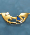 Lapis halskjede med seilskip og diamant 0,02 ct 42 cm forfra