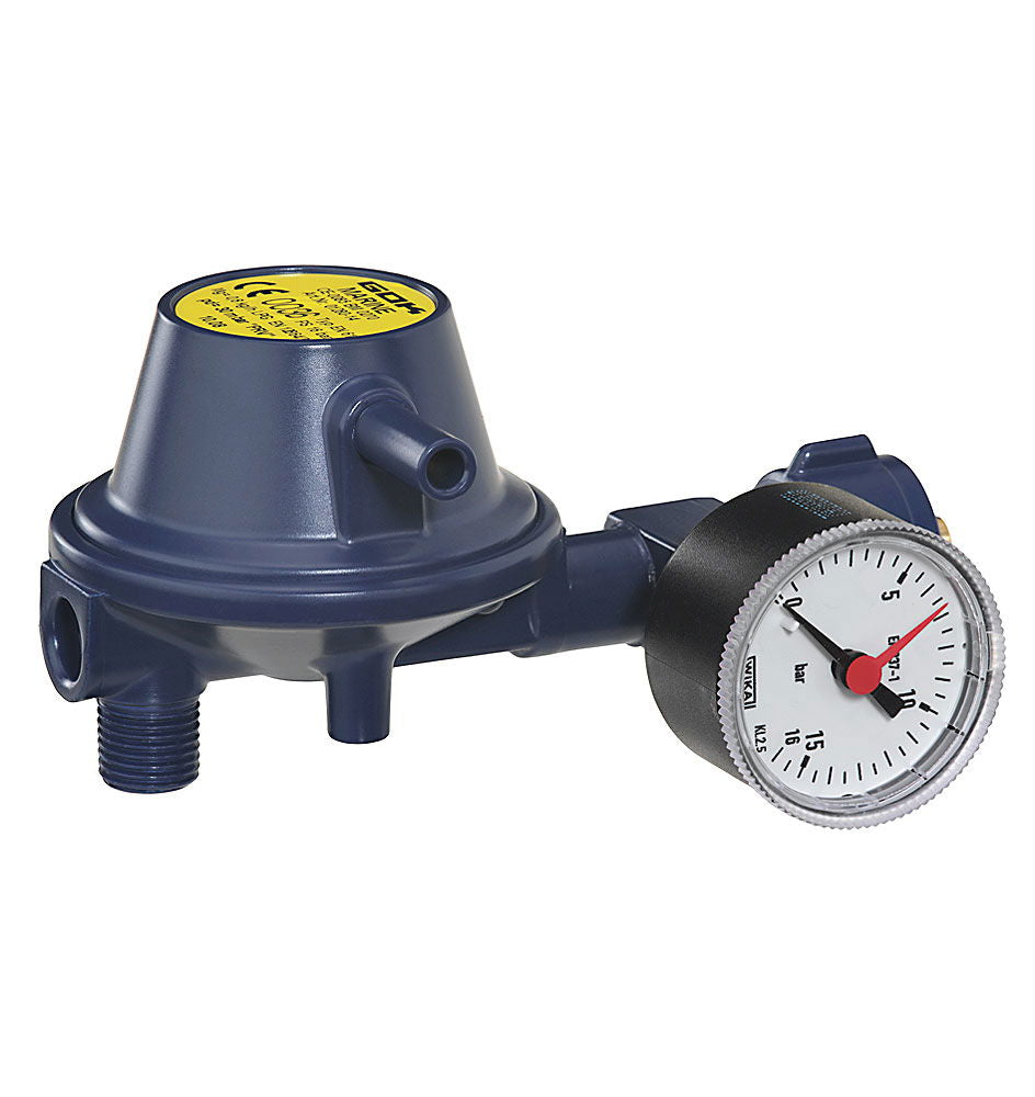Lavtrykksregulator PS 16 bar 90° vinklet 50 mbar forfra