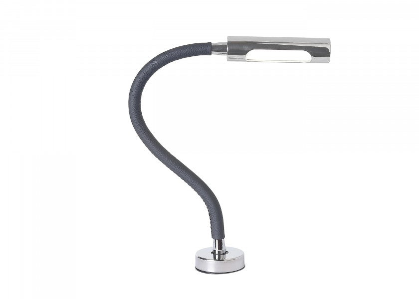 LED leselampe CALIFFA med svart skinntrekk forfra