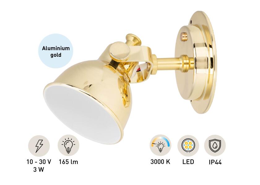 LED leselampe med dimmer aluminium forgylt 3000K - SEATEC arm