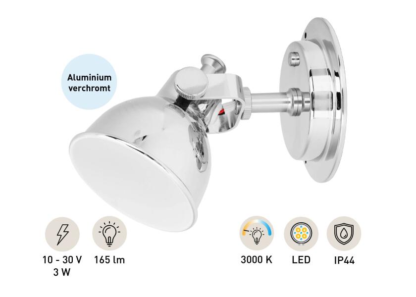 LED leselampe med dimmer aluminium forkrommet 3000K - SEATEC design
