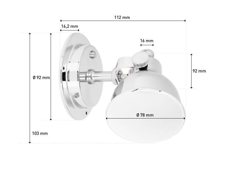 LED leselampe med dimmer aluminium forkrommet 3000K - SEATEC sideprofil