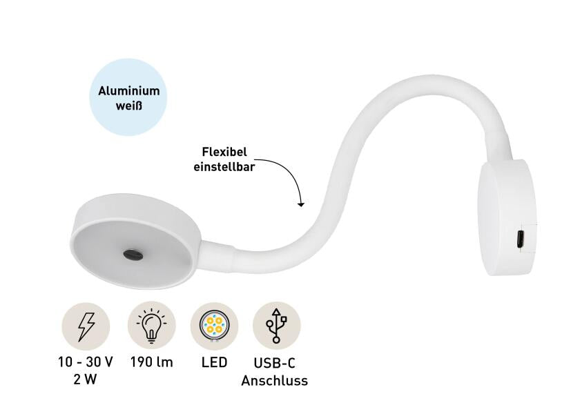 LED leselampe med dimmer og USB-C hvit - SEATEC