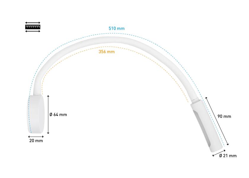 LED leselampe med dimmer og USB-C hvit varmhvit/rød - SEATEC fleksibel arm