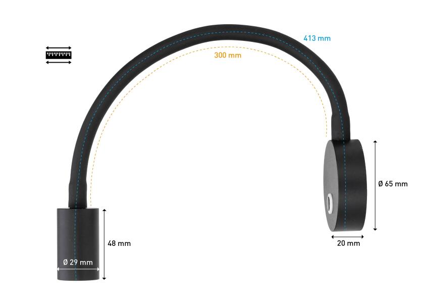 LED leselampe med dimmer og USB-C svart varmhvit fleksibel arm - SEATEC