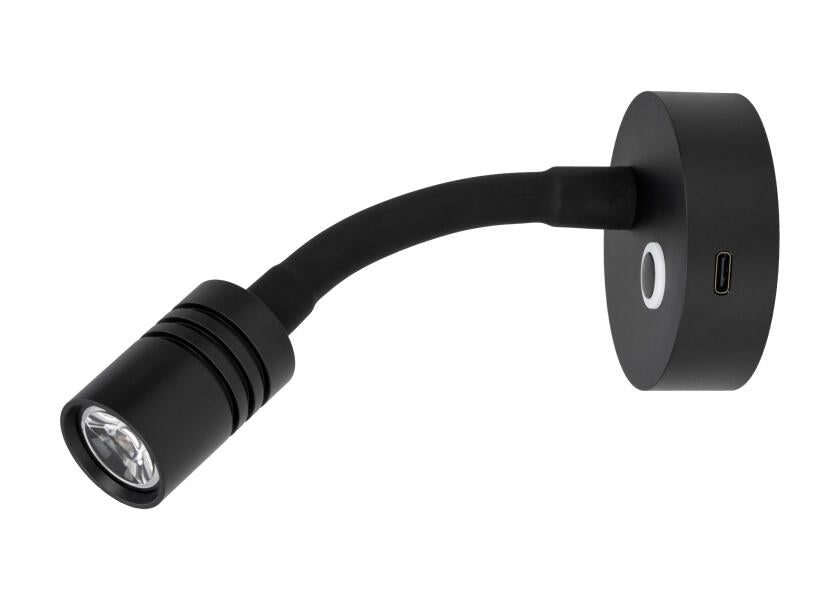LED leselampe med dimmer og USB-C svart varmhvit lys - SEATEC forfra