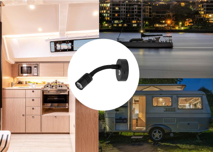 LED leselampe med dimmer og USB-C svart varmhvit lys - SEATEC kontrollpanel