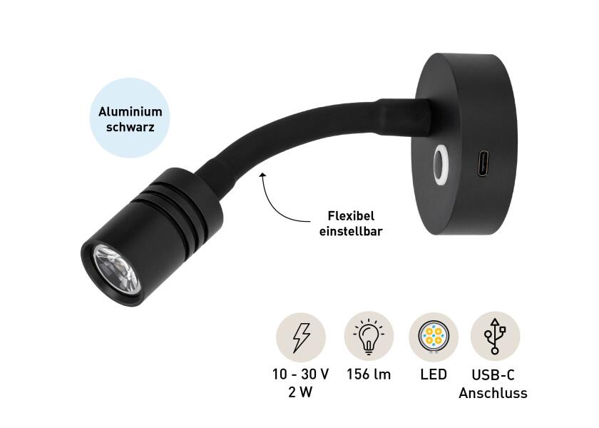LED leselampe med dimmer og USB-C svart varmhvit lys - SEATEC design