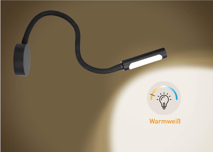 LED leselampe med dimmer og USB-C svart varmhvit/rød - SEATEC dimmerknapp