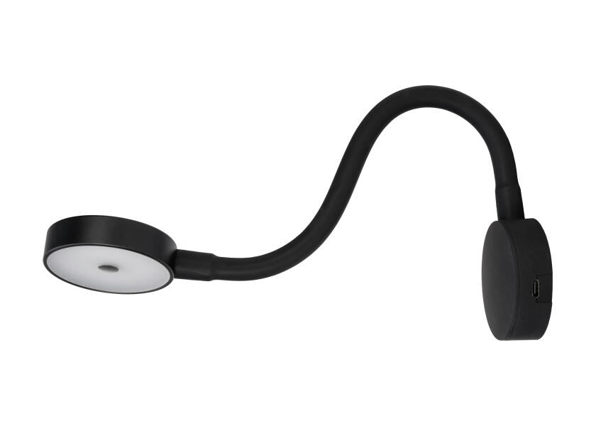 LED leselampe med dimmer og USB svart - SEATEC forfra