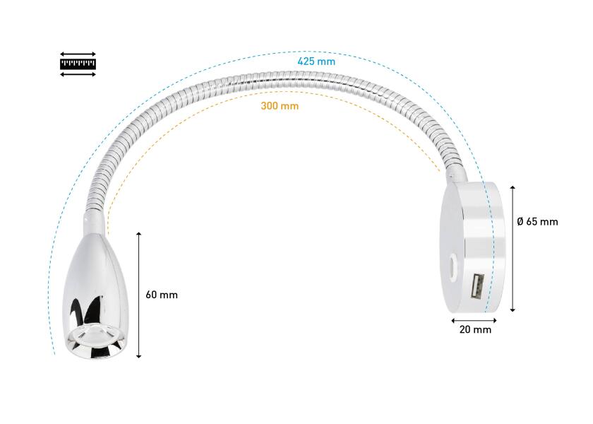 LED leselampe med fleksibel arm touch-dimmer og USB SEATEC oversikt