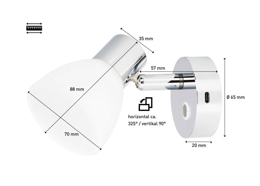 LED leselampe med touch-bryter og USB-C 2700K USB-C lading