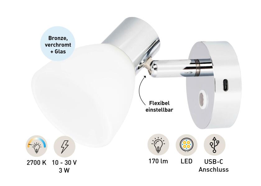 LED leselampe med touch-bryter og USB-C 2700K i bruk