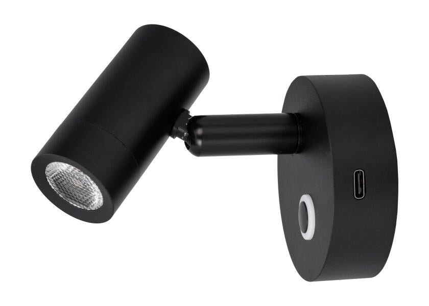 LED leselampe med touch-bryter og USB-C svart 2700K sett forfra