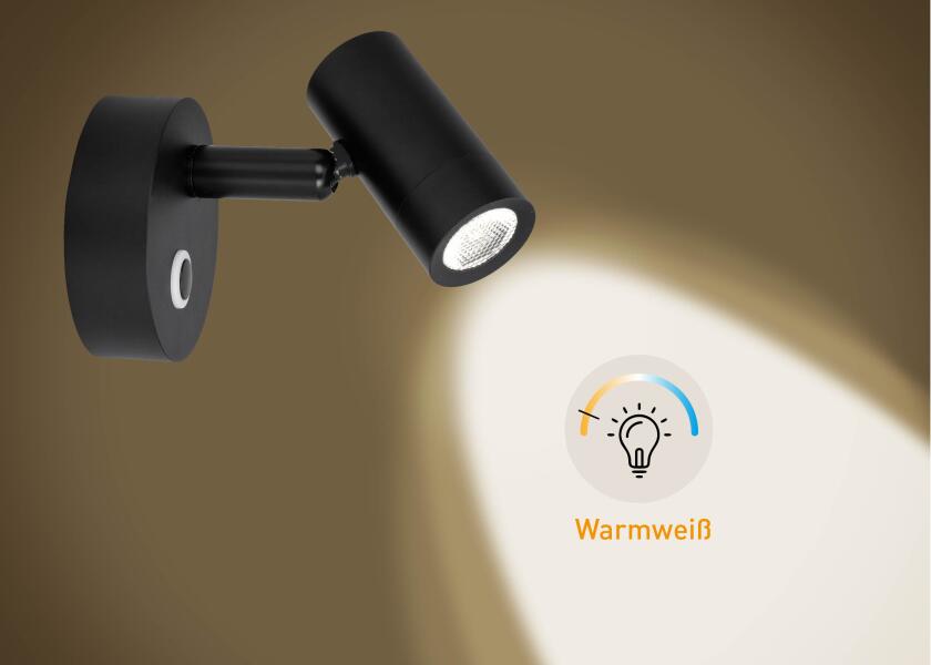 LED leselampe med touch-bryter og USB-C svart 2700K med lys aktivert