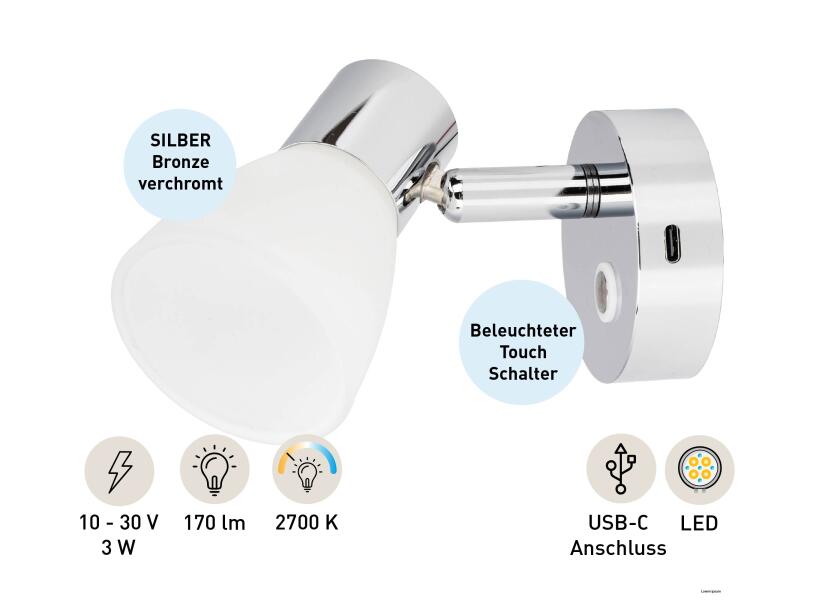 LED leselampe med touchbryter og USB-C-lading 2700 K - Seatec