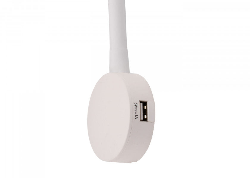 LED leselampe VOLOS dimmbar med 2 USB-porter hvit fleksibel arm nærbilde