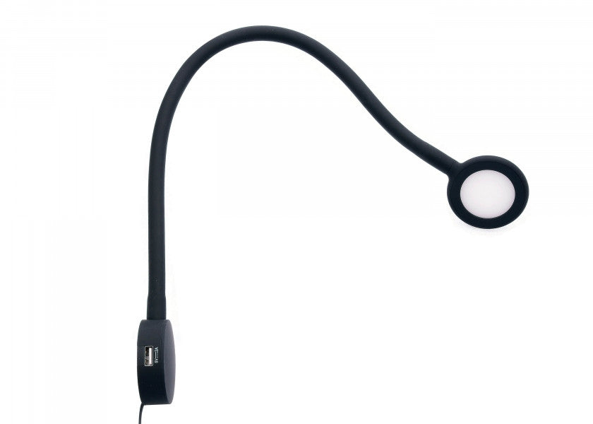 LED leselampe VOLOS dimmbar med 2 USB-porter svart montert i båt