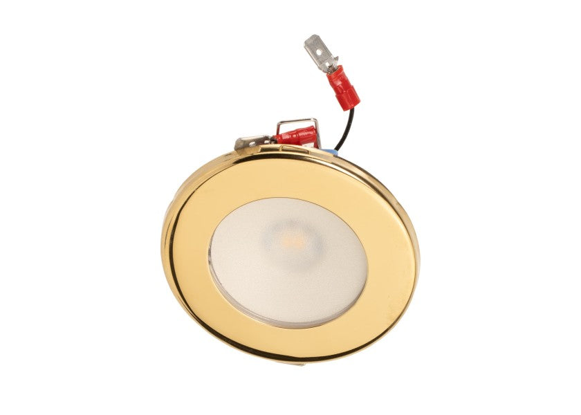 LED taklampe TED DUAL gull polert varmhvit/rød montert i båt