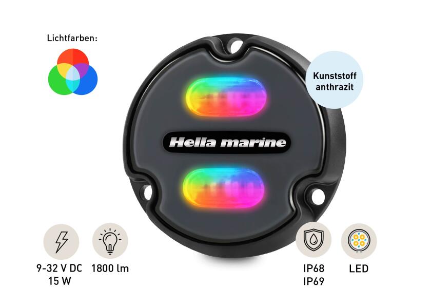 LED undervannslys APELO A1 RGB kunststoff antrasitt side