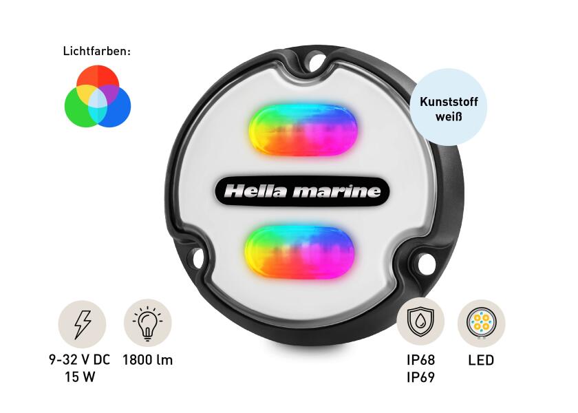 LED undervannslys APELO A1 RGB kunststoff hvit med RGB-farger