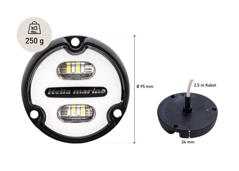 LED undervannslys APELO A1 RGB kunststoff hvit sideprofil