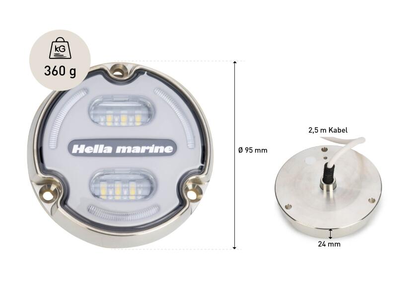 LED undervannslys APELO A2 bronse hvit installasjonsdetalj