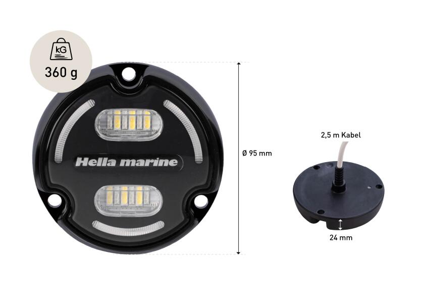 LED undervannslys APELO A2 RGB aluminium antrasitt i mørkt miljø