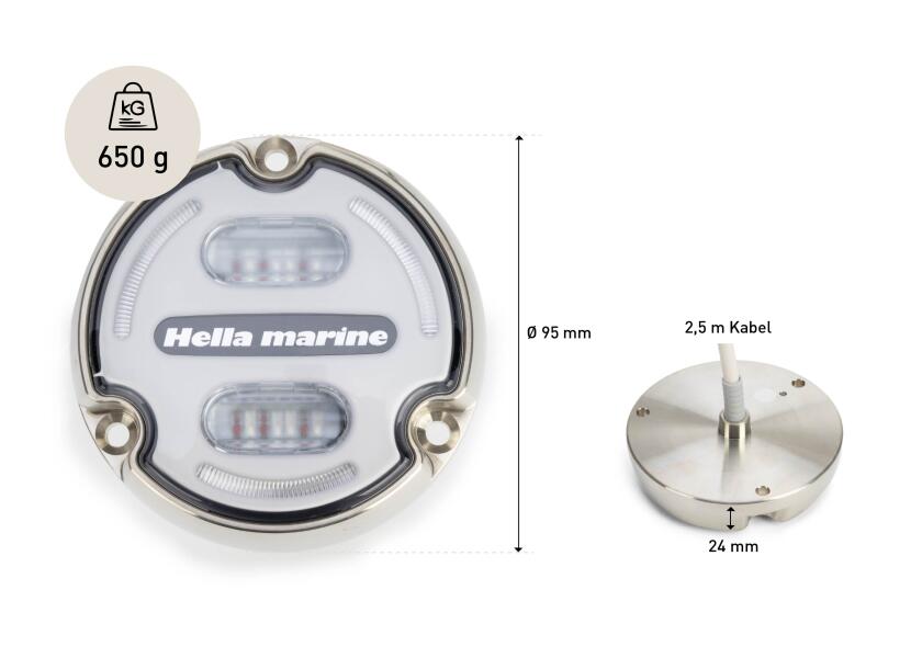 LED undervannslys APELO A2 RGB bronse hvit 3000 lumen - Hella Marine