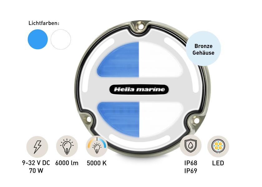 LED undervannslys APELO A3 bronse hvit nærbilde