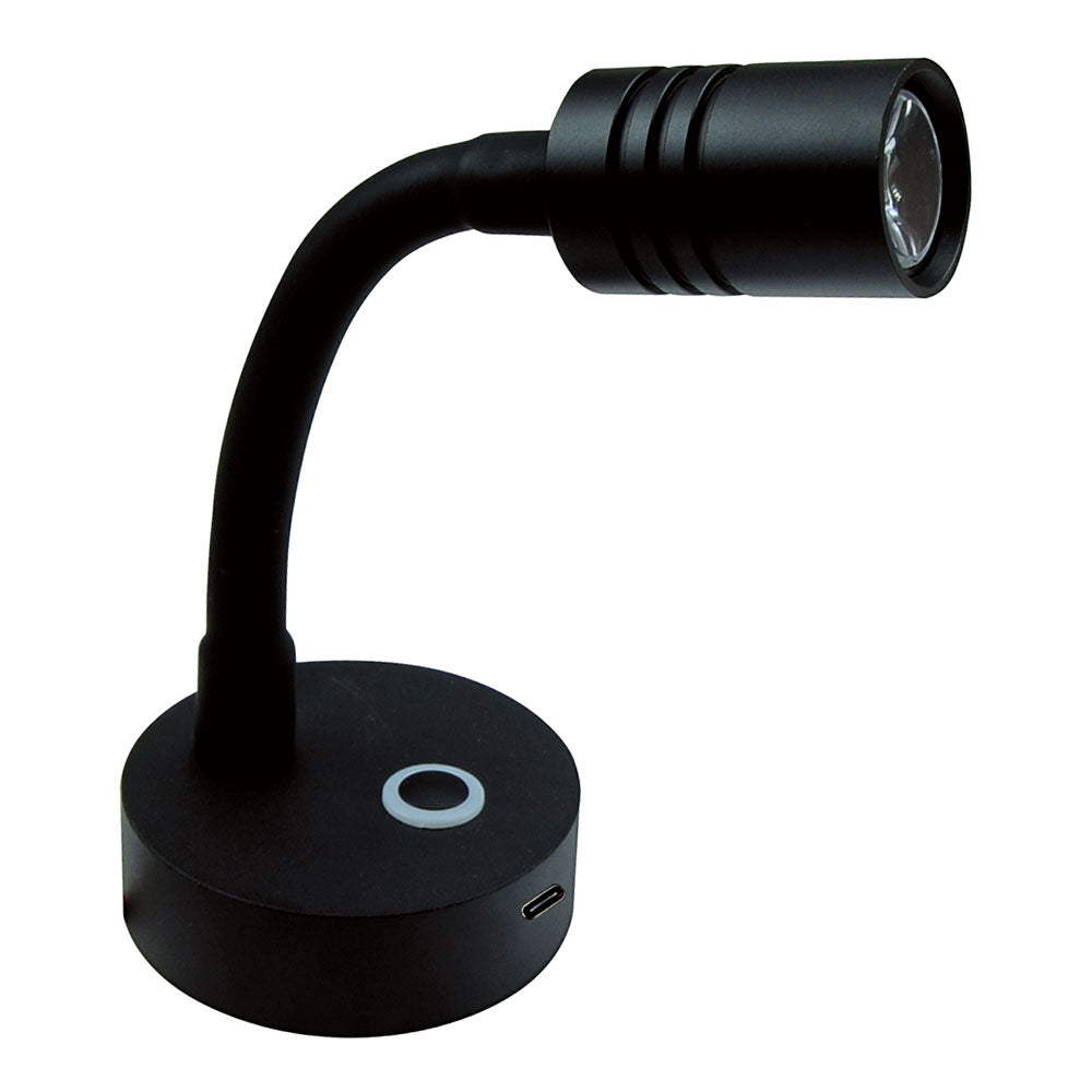 Montert LED vegglampe Apollo sort med USB-C om bord