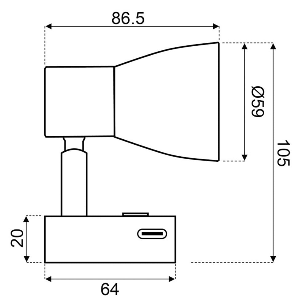 Nærbilde av LED vegglampe dimbar med USB-C 10-30V 100 lm IP20