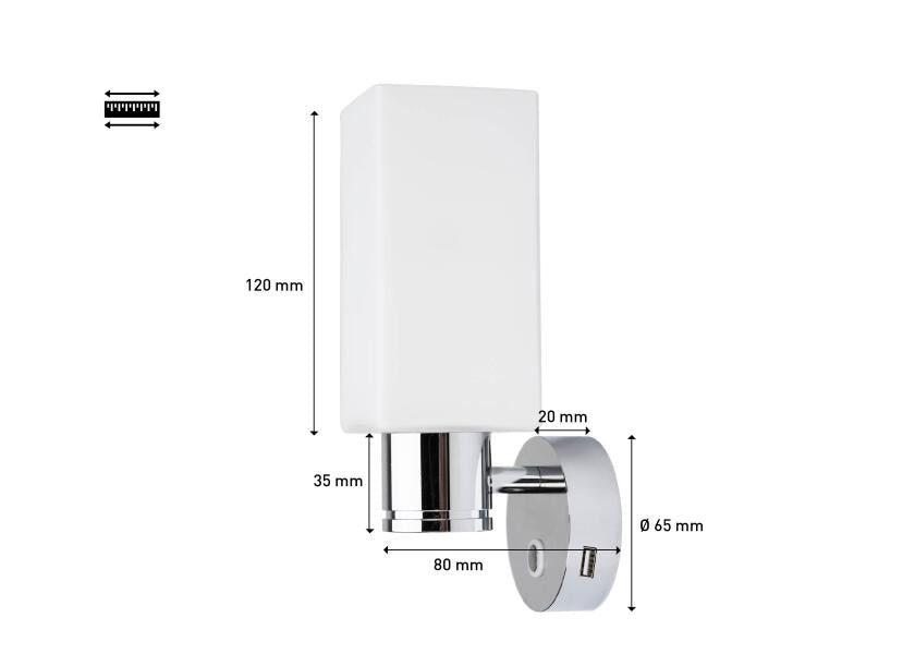 LED vegglampe kantet med touch-bryter og USB-C ladeport 2700K SEATEC belysning i mørke