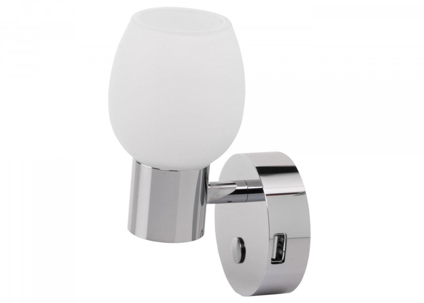 Detaljbilde av LED vegglampe LEIA LW2 med dimmer og USB-lading