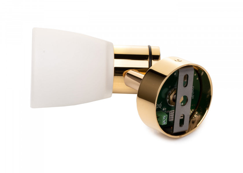 Montert LED vegglampe R1-1 gull blank satinert hvitt glass