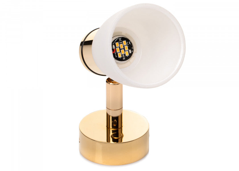 LED vegglampe R1-1 gull blank kritthvitt glass forfra