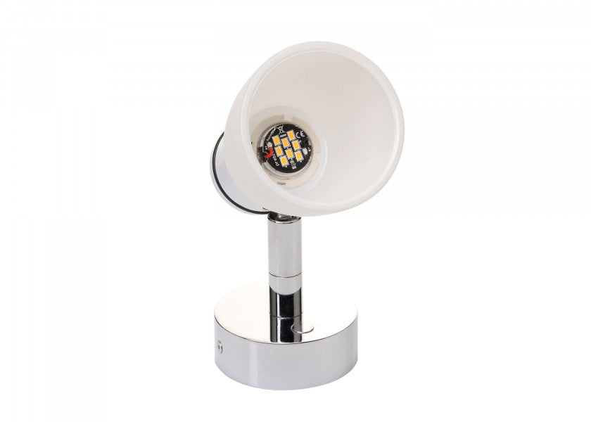 LED vegglampe R1-1 krom blank med kritthvitt glass forfra