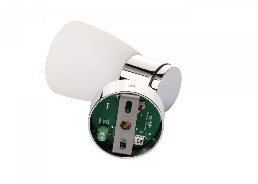 LED vegglampe R1-1 krom blank med kritthvitt glass bakside