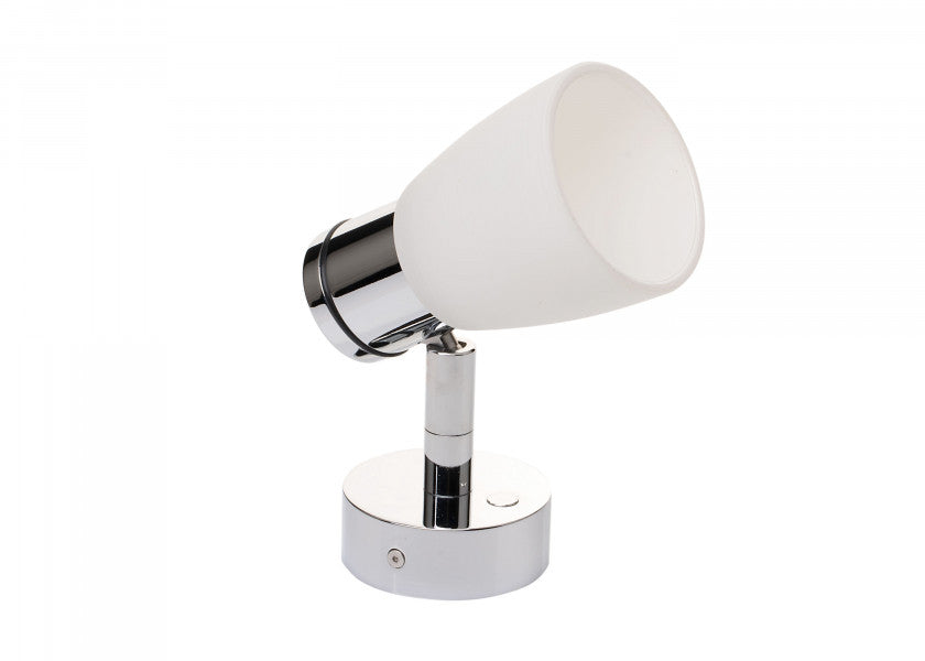 LED vegglampe R1-1 krom blank med kritthvitt glass detalj