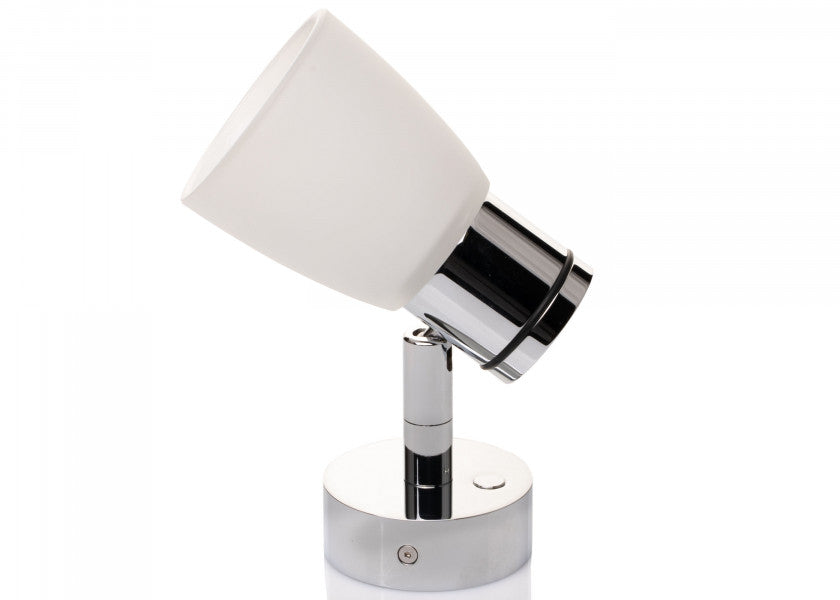 Montert LED vegglampe R1-1 krom blank med satinert hvitt glass