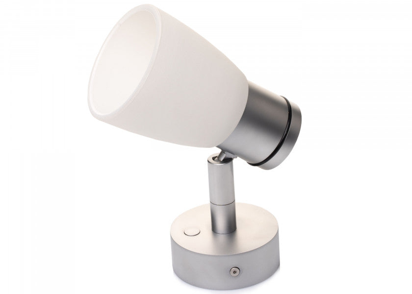 LED vegglampe R1-1 krom matt med kritthvitt glass front