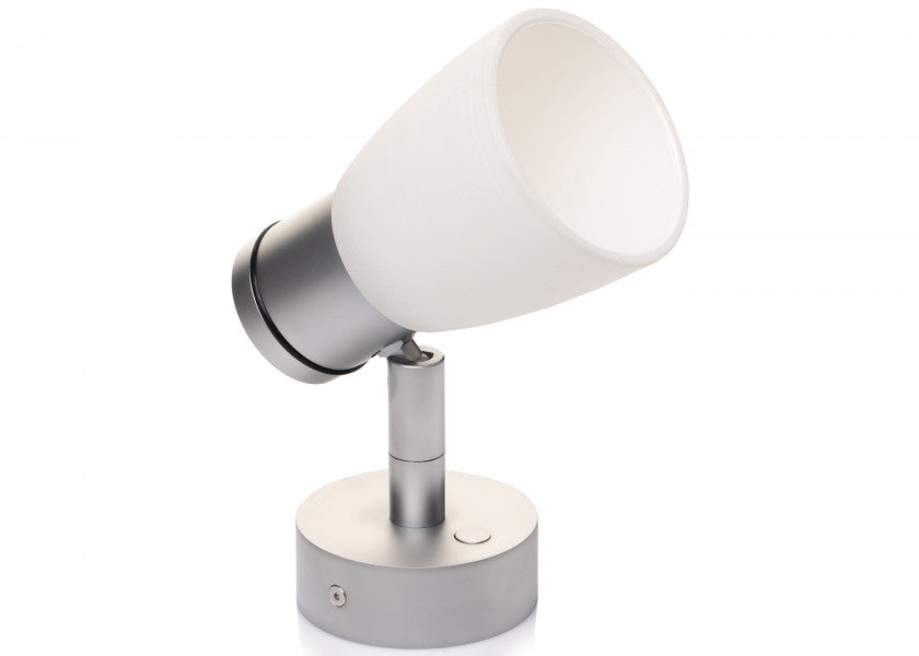 LED vegglampe R1-1 krom matt med kritthvitt glass detalj