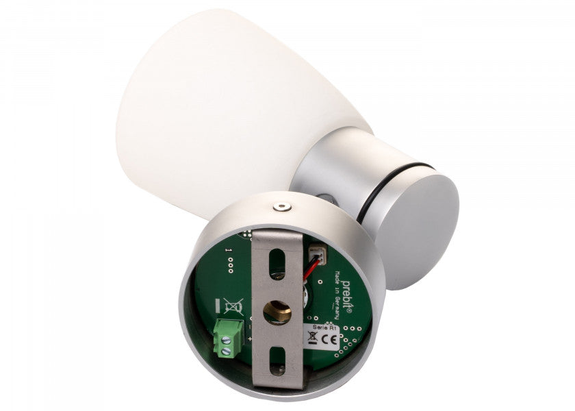 LED vegglampe R1-1 krom matt med kritthvitt glass montert