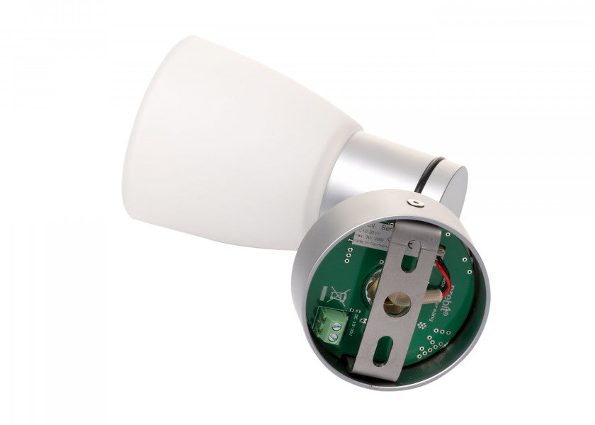 Detalj av LED vegglampe R1-1 krom matt satinert hvitt glass Dim2Warm