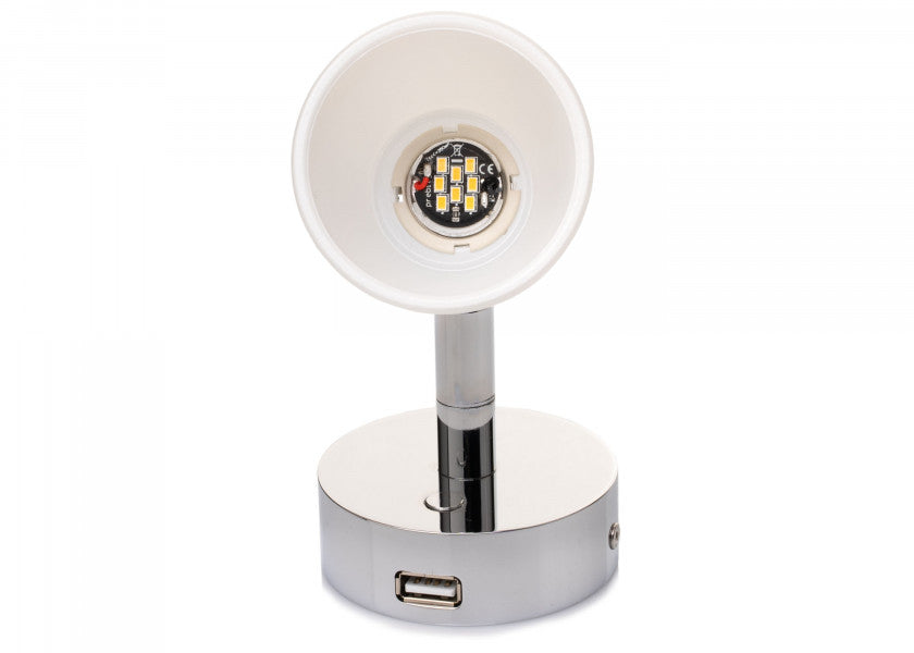 LED vegglampe R1-1 USB detalj av satinert hvitt glass