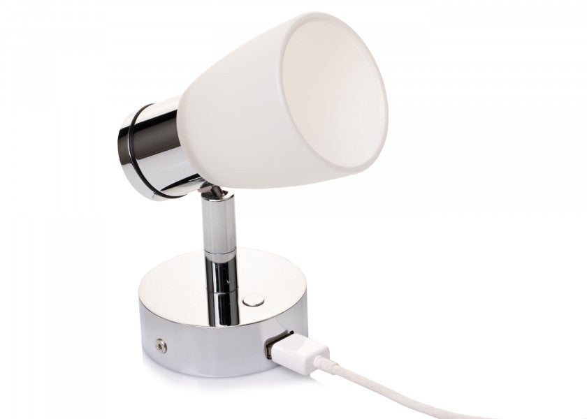 LED vegglampe R1-1 USB krom blank front