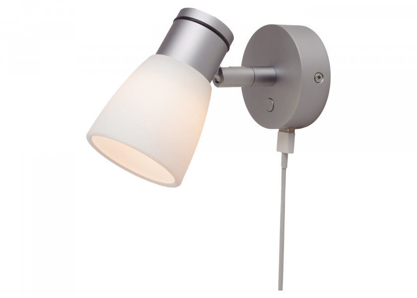 LED vegglampe R1-1 USB krom matt kritthvitt glass Dim2Warm front