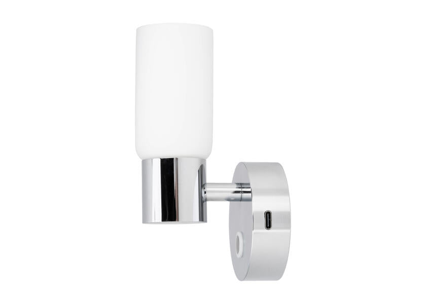 LED vegglampe rund med touch-bryter og USB-C ladeport 2700K foran